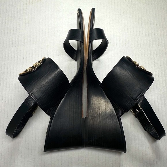 TORY BURCH | Metal Miller 65mm Wedge Perfect Black Gold Size 11 Heel Sandal Mule - Picture 11 of 14